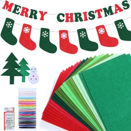 WILLBOND 24 Pcs Christmas Felt Fabric Sheets 12 x 8 Inch Assorted Colors Large Felt Sheet Christmas Stiff Felt Sheets Bundle Red Green for DIY Crafts Squares Sewing Patchwork Art Projects