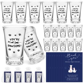 FoldTier 12 Sets Vet Tech Week Gifts Shot Glasses with Thank You Cards Bags for Veterinary Technician Bulk Appreciation Gifts (You're Pawsome)