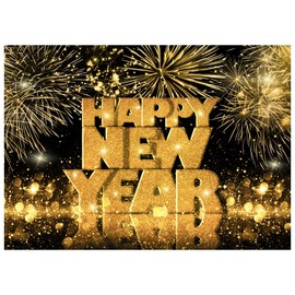 AIIKES 7x5FT Happy New Year Backdrop 2025 New Year Party Decoration Backdrop Gold Fireworks Family Gathering Photography Backdrop XY101