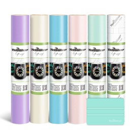 TECKWRAP Permanent Adhesive Vinyl Bundle for Crafting Cutter 12" x 36"/Rolls (Matte Lavender Purple,Ivory White,Cyan Blue,Light Pink,Mint Green)