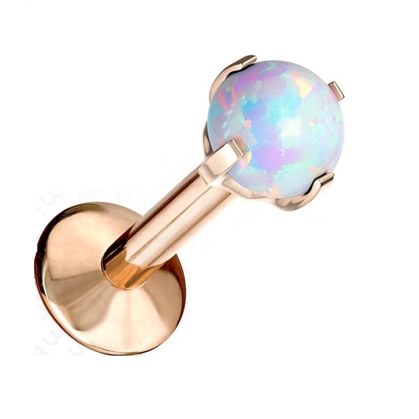 PiercedOff Titanium Rose Gold Tone Labret with Internally Threaded White