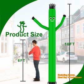 Inflatable Tube Man without Blower, 10 Feet Tall Sky Wacky Waving Inflatable Tube Guy 18 Inch for Commercial Activities, Green
