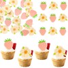 Gyufise 60Pcs Edible Strawberry Cupcake Toppers Wafer Paper Strawberry Flower