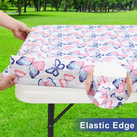 homing Rectangle Printed Fabric Tablecloth, Elastic Fitted Table Cloth for 6 Foot Table, Washable Polyester Table Cover for Outdoor, Picnic, Camping and Indoor, (Butterflies, 30" x 72")