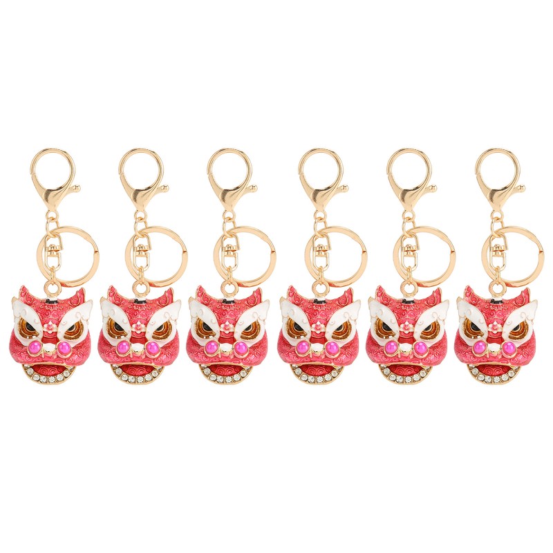 6pcs Lion Dance Keychains Cute Funny Rust Prevention Rhinestone Keychain