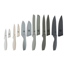 MasterChef Kitchen Knife Set with Covers, 6 Professional Chef Knives for Home Kitchens, Extra Sharp Cutting Stainless Steel Blades & Protective Sheaths, Soft-Touch Easy-Grip Handles, Earth Greys