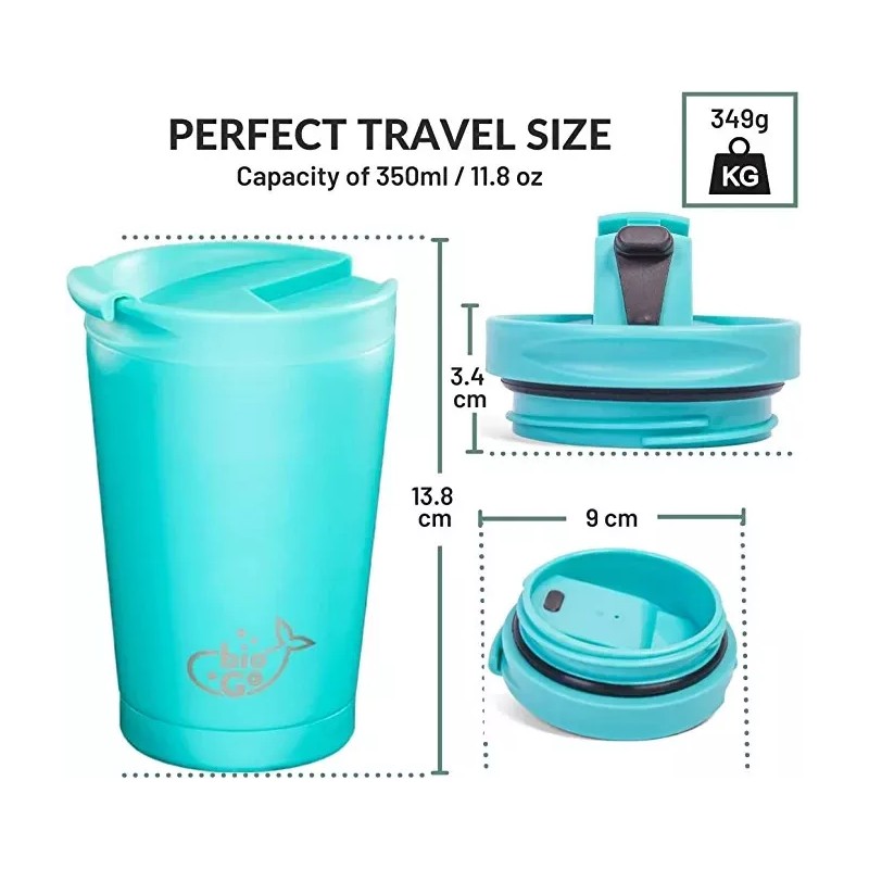 bioGo Stainless Steel BPA-Free Reusable Coffee Cup 350ml - Sky