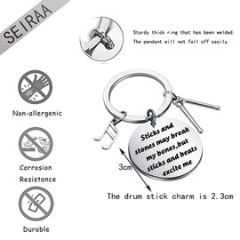 SEIRAA Drum Keychain Drum Kit Gifts Sticks and Beats Excite Me Key Ring Drum Drummer Music Band Percussion Jewelry (Drum Keychain sticks) (Drum Keychain Sticks)