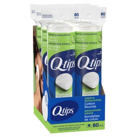 Q-Tips Gentle Exfoliating Cotton Rounds for Face, 100% Cotton, Dual Textured Lint Free Makeup Remover Pads, Cleansing Face Pads for Toner, Nail Polish Remover, Skin Care - 80 Count Per Pack, 6 Pack
