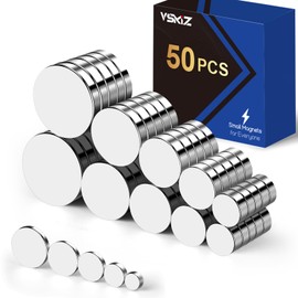 VSKIZ Small Magnets, 5 Different Size Tiny Rare Earth Magnets, 50Pcs Strong Circle Magnets for Refrigerator, Premium Mini Office Magnets for Dry Erase Board, Crafts, DIY, Kitchen Cabinet