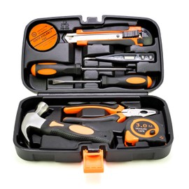 GARDENERA Essential Small Homeowner 9-Piece Tool Set General Household Basic Hand Tool Kit with Handy Toolbox Storage Case Ideal for Students & Home Repairs