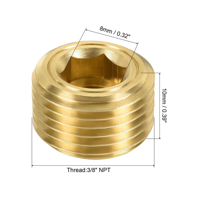 sourcing map Brass Pipe Plug 3/8 NPT Male Thread Hex