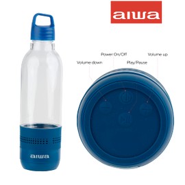 AIWA Water Bottle with Speaker and Earphone Bundle - 400ml Water Bottle with 4 Hour Playtime and Wireless Sports Earphones with Integrated Mic, 10 Hours Playtime for Workout, Camping and Hiking