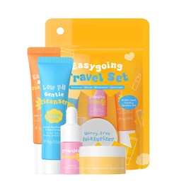 Kit de viaje hidratante para el cuidado de la piel, juego de 4 piezas esenciales para el cuidado de la piel, tamaño pequeño, juego de rutina facial para viajes para mujeres y adolescentes, juego de regalo de artículos esenciales de viaje