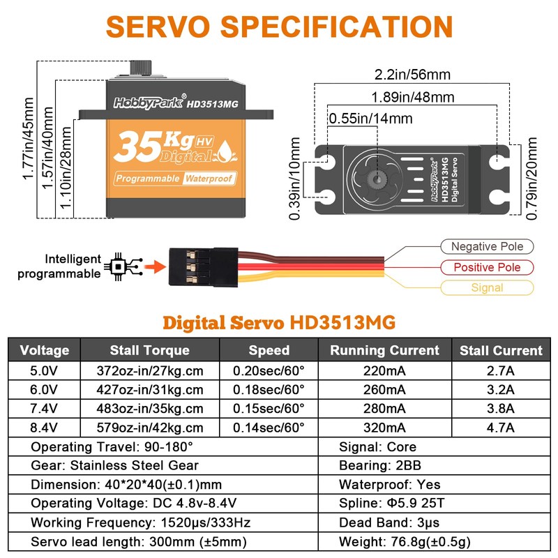HobbyPark Waterproof 35KG High Torque Servo Motor Metal Gears Digital