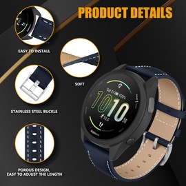 Niboow 20mm Strap for Garmin Forerunner 165/Forerunner 165 Music/Vivoactive 5/vívomove Trend/Venu Sq 2/Venu Sq, Vintage Leather Watch Bands for Garmin Venu 2 Plus/vivomove Sport/vivoactive 3 - Blue