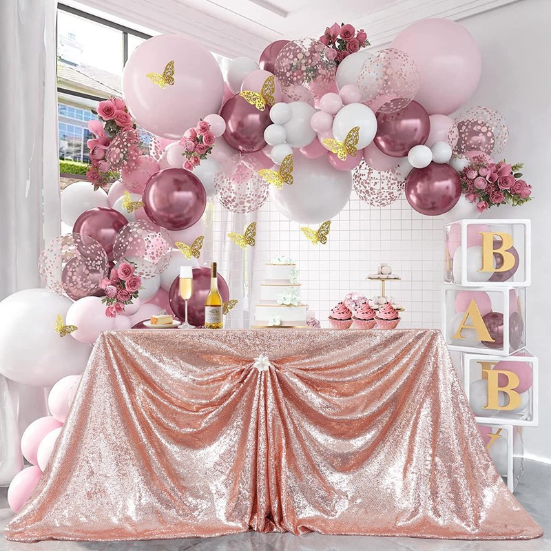 PartyDelight Sequin Tablecloth Rose Gold Rectangle 50"x80" Shimmer Table Cloths