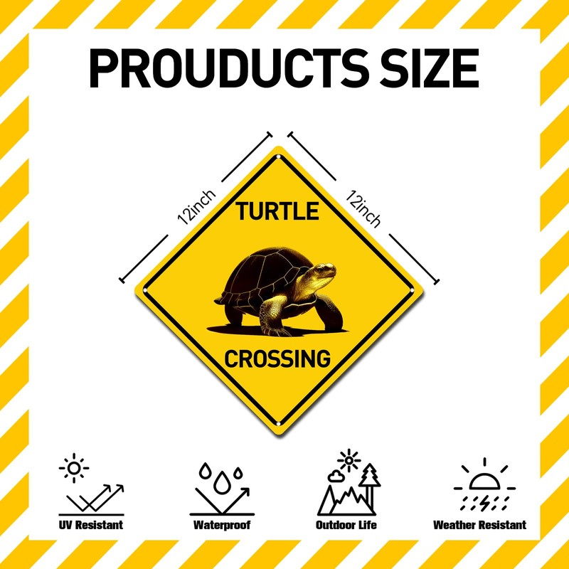 BTHUKO Turtle Crossing Metal Aluminum Novelty Sign 12 in x