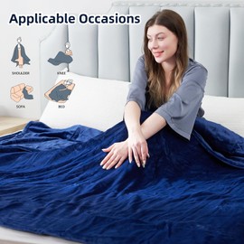Eydna Electric Heated Blanket Throw Size 50" x 60", Super Cozy Soft with 6 Heat Levels & 3 Hours Auto Off, Home Office Use, Navy Blue