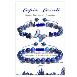 Lapis Lazuli Crystal Beads Butterfly Bracelets for Women, Natural Gemstone Beaded Bracelets Butterfly Charms Jewelry for Christmas Valentine's Day Birthday Mother's Day Gifts (Lapis Lazuli)