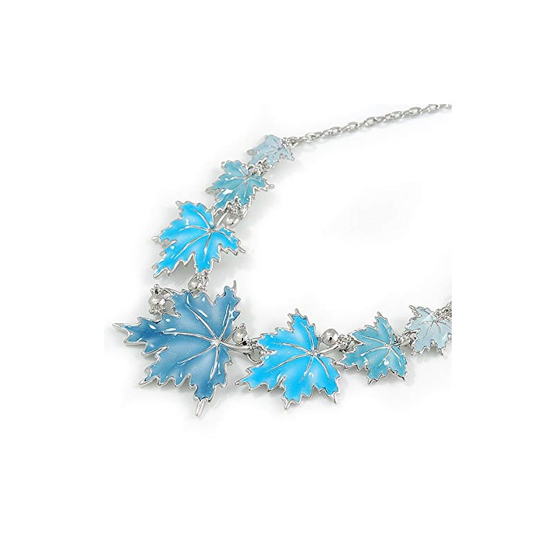 Avalaya Light Blue Enamel Maple Leaf Necklace and Drop Earrings