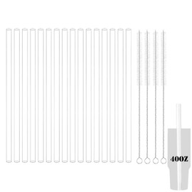 LURVOUS Reusable Plastic Straws, 12.2 Inch Clear Replacement Straws with 4 Cleaning Brushes, Reusable Cutable Drinking Straw for Water Bottles, Cups (Clear), 16