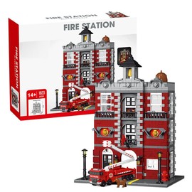 kowkis City Fire Station Building Blocks Set Include Fire Truck,1823 Pieces - 4 Story with Lights City Building Blocks STEM Toys Gift for Adults