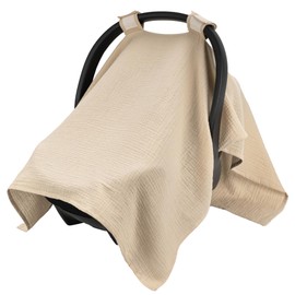 SERAPHY 100% Muslin Cotton Car Seat Cover Baby, Universal Carseat Covers, Breathable Baby Car Seat Canopy for Boys Girls, Soft Infant Car Seat Cover for Summer —Khaki