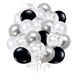 60Pcs Balloons Set, 12 Inches silver Black and White Balloons Metallic Latex Balloons Confetti Balloons Helium Balloons for Wedding Birthday Shower Baby Shower Party Decoration (Black+silver)