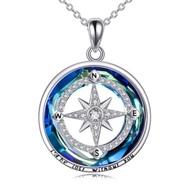 VONALA Compass Necklace for Women Sterling Silver Ocean Compass Pendant Necklace I Will Be Lost Without You Friendship Talisman Travel Inspirational Graduation Jewellery Gifts for Women, Sterling