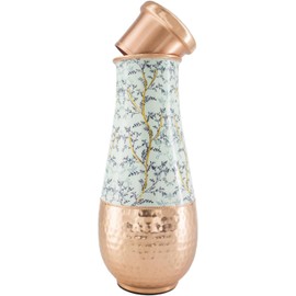 Copper Carafe Made of Pure Copper for Ayurveda Health Benefits - Long Neck, Capacity - 1.8 Liter (Printed)