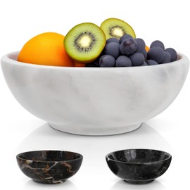 Gusto Nostro 8" Luxury White Marble Decorative Bowl for Coffee Table - Elegant Modern Fruit Bowl for Kitchen Counter - Heavy Stone Entryway Catch all for Keys, Jewelry, Potpourri Holder - Medium Size