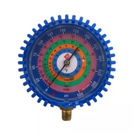 QUALITY 2 PCS, LOW AND HIGH - PRESSURE GAUGES FOR USE WITH DIFFERENT REFRIGERANTS.