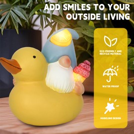 XMHBCSM Solar Gnome Garden Decor Statue Yellow Duck,Outdoor Funny Solar Light Decoration for Outside Yard Patio Front Porch Balcony Home - Unique Housewarming Gifts (Yellow Duck Gnome)