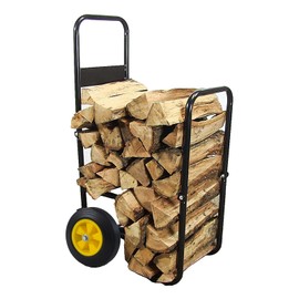 AVGVLIJ Firewood Log Cart, Rolling Wheeled Metal Dolly Hauler, Heavy Duty Steel Dolly Hauler, Firewood Carrier, Outdoor or Indoor Black Steel Wood Rack Storage Mover, Black