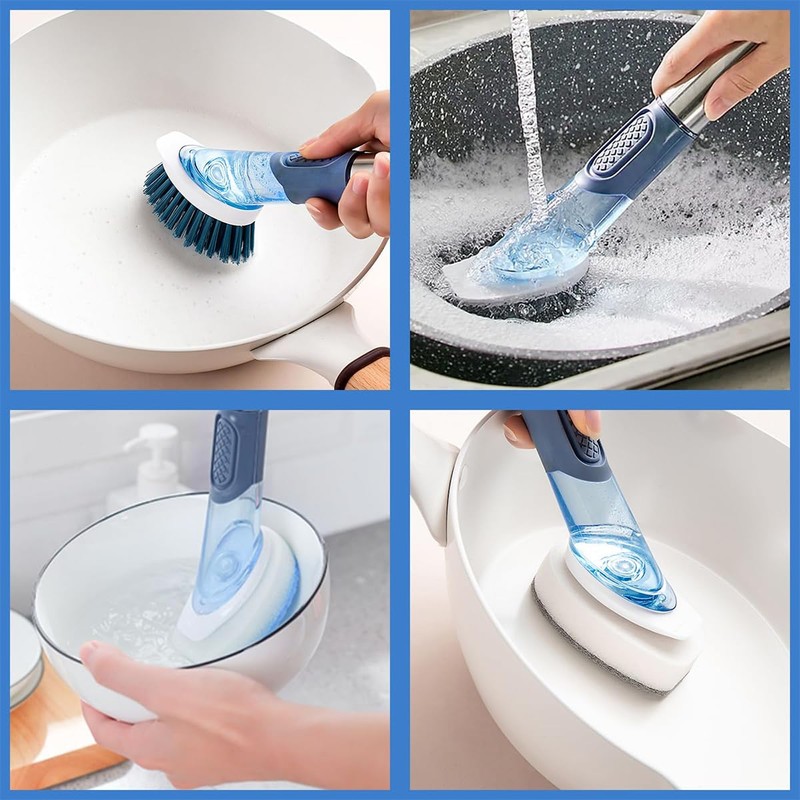 Ieron Blue Dish Scrubber Brush Set with 4 Multi-functional Heads
