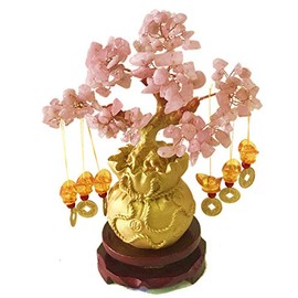 Feng Shui Citrine/Citrine Money Tree and Citrine Tree, Faucet Crystal Tree/Chinese Dragon Fortune Crystal Tree/Gift Tree (Pink)