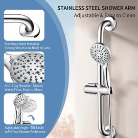 BRIGHT SHOWERS Stainless Steel Grab Bar Set – Includes Handheld Shower Head with Extra Long Hose, Shower Head and Hose Chrome Plated