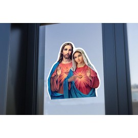 Sacred Heart of Jesus and Mary Sticker – Catholic Virgin Mary Vinyl Decal – Christian Religious Icon for Laptop, Car Bumper, I Love Jesus, Saint Mary Die-Cut Sticker (9 inches)