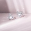 PHNIBIRD Pearl Earrings 925 Sterling Silver Stud Earrings Silver Bow