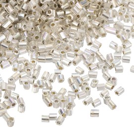 uxcell 1400Pcs Glass Bugle Beads, 1.9x1.5mm Tube Mini Loose Glass Seed Spacer Bead for DIY Earrings Necklaces Bracelets Jewelry Making (Silver Tone)