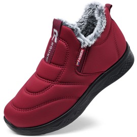 SHIBEVER Womens Winter Snow Boot: Warm Fur Lined Slip On Short Boot for Women Comfortable Lightweight Outdoor Red Size 7