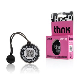 thnx Tag Large Airtag Keychain - with QR code, for keys, suitcases and pets, direct contact with the finder (Black)