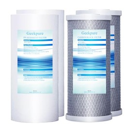 Geekpure 10 Inch Whole House Replacement Water Filters Set w/PP and Carbon Block -4.5"x 10"-5 Micron-Pack of 4