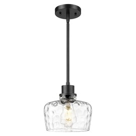 Emak 8 Inch Pendant Lights Kitchen Island, Black Pendant Light Fixtures with Hammered Glass Shade, Modern Farmhouse Island Lights for Kitchen, PL122-BK-HG