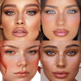 Scarman 8 Parches de Purpurina para Pecas Faciales, Tatuajes Faciales para Cuerpo Y Rostro, Parches de Purpurina para Mujer, Parches de Maquillaje con Purpurina Cosmética para Festivales, Raves Y Bail