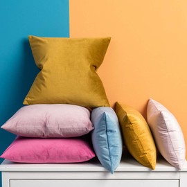 JUSPURBET Mustard Yellow Velvet Throw Pillow Covers 22x22 inch Set of 2 for Living Room Couch Bedroom Decorative Luxury Soft Cushion Cases with Invisible Zipper