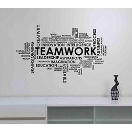 Teamwork Word Cloud Wall Decal Vinyl Lettering Business Team Work Success Inspirational Words Sticker Quote Art Decorations for Home Classroom Room Office Motivational Decor hq82