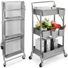 Foldable 3 Tier Metal Utility Rolling Cart, Folding Mobile Multi-Function