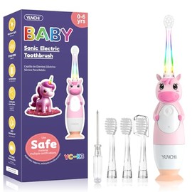 YUNCHI Toddler Electric Toothbrush Kids 0-3-6 Years, Baby Electric Toothbrush with Colorful LED Light, Battery Powered Toddler Toothbrush with 2 Minut